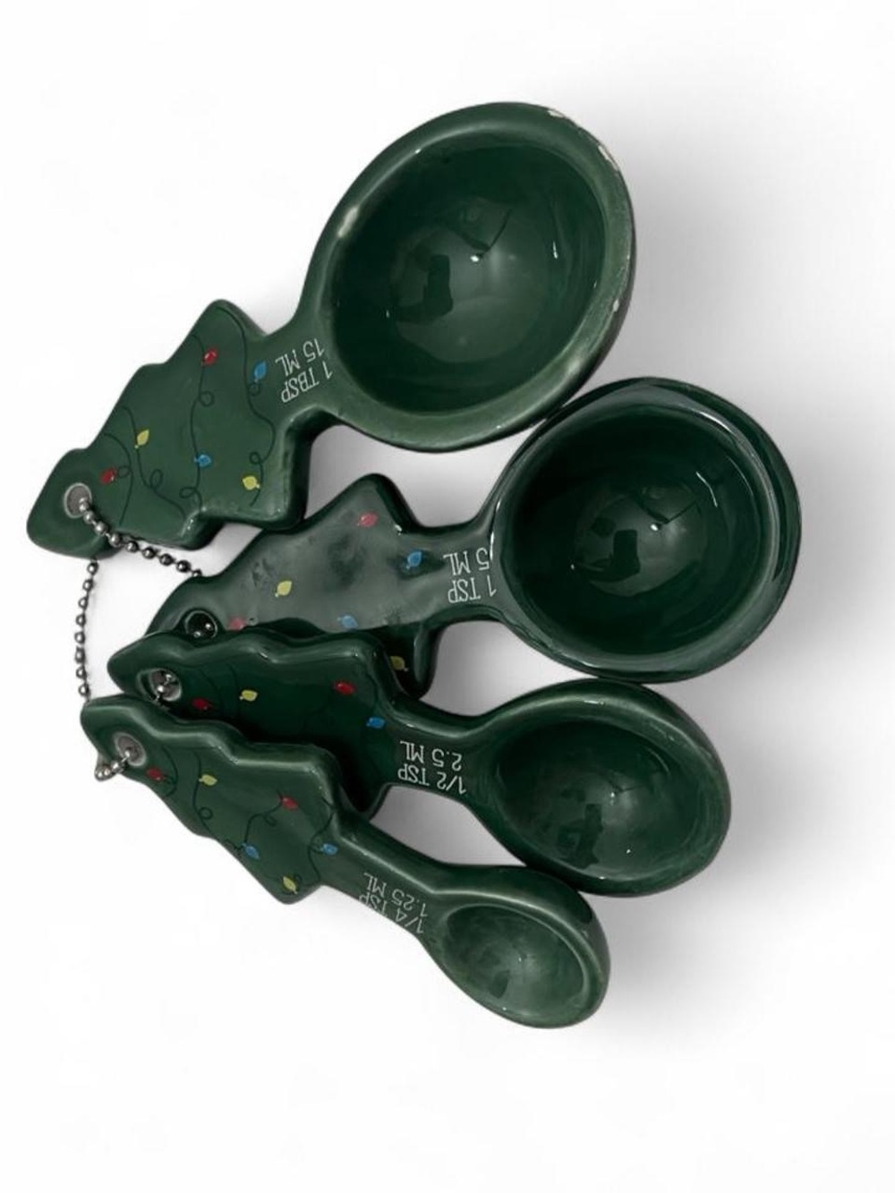 Set of 4 Christmas Tree Shaped Ceramic Novelty Measuring Spoons